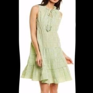 Textured Checked A-Line Dress Green White - NWT​​​​​​​​​​​​​​​